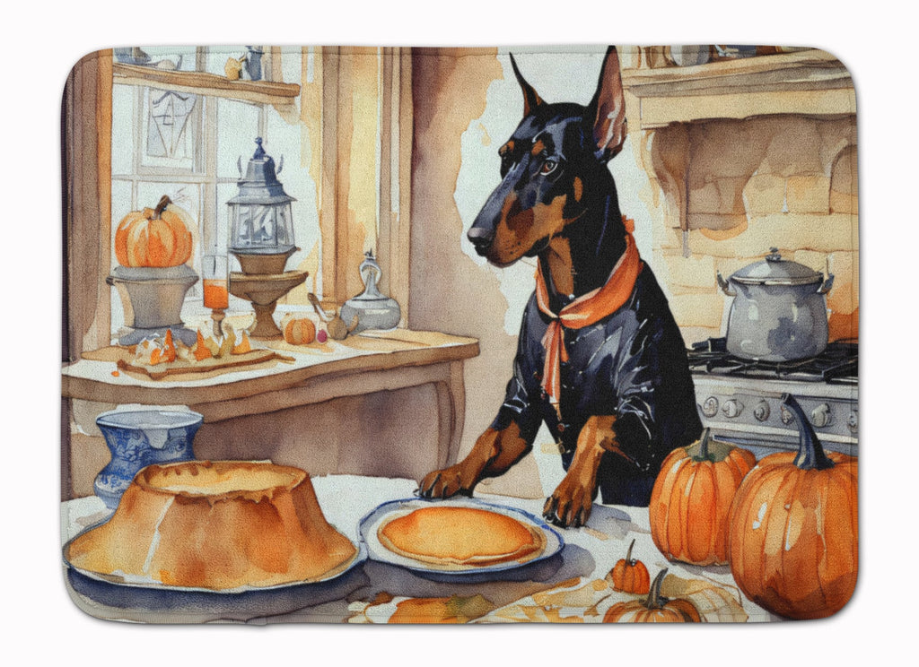Doberman Pinscher Fall Kitchen Pumpkins Memory Foam Kitchen Mat Machine Washable Anti-Fatigue Cushion Comfort Bath or Kitchen Rug