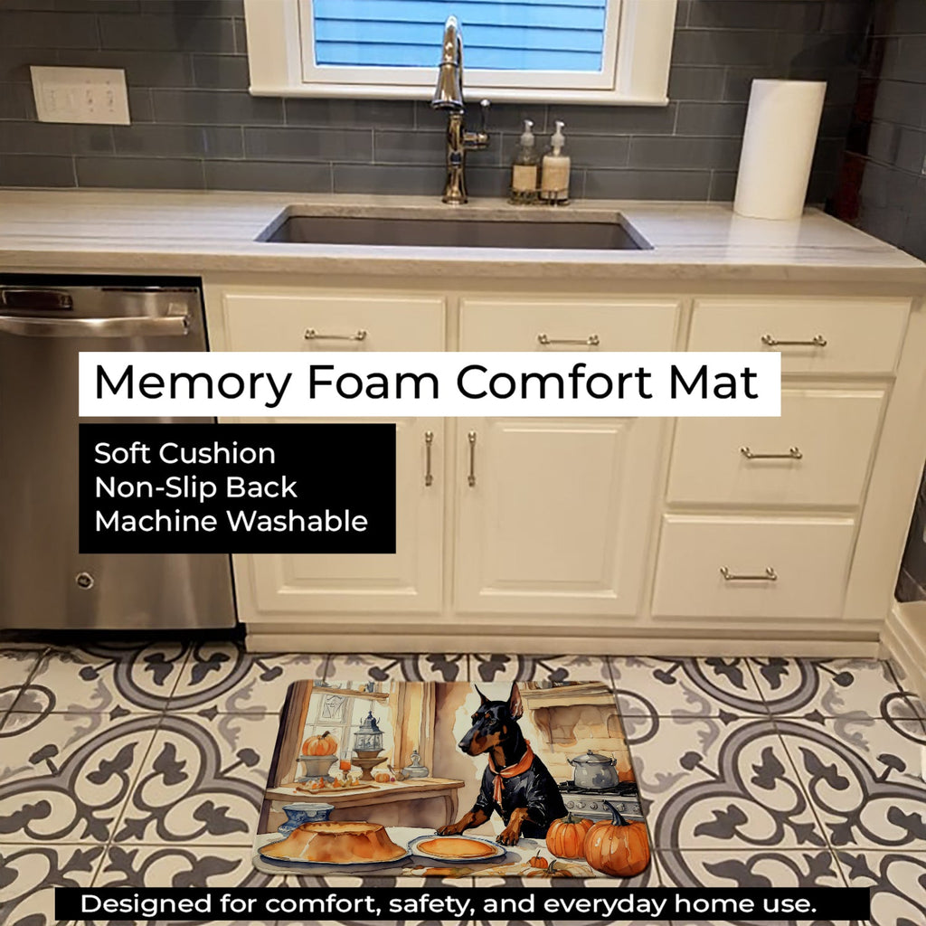 Doberman Pinscher Fall Kitchen Pumpkins Memory Foam Kitchen Mat Machine Washable Anti-Fatigue Cushion Comfort Bath or Kitchen Rug
