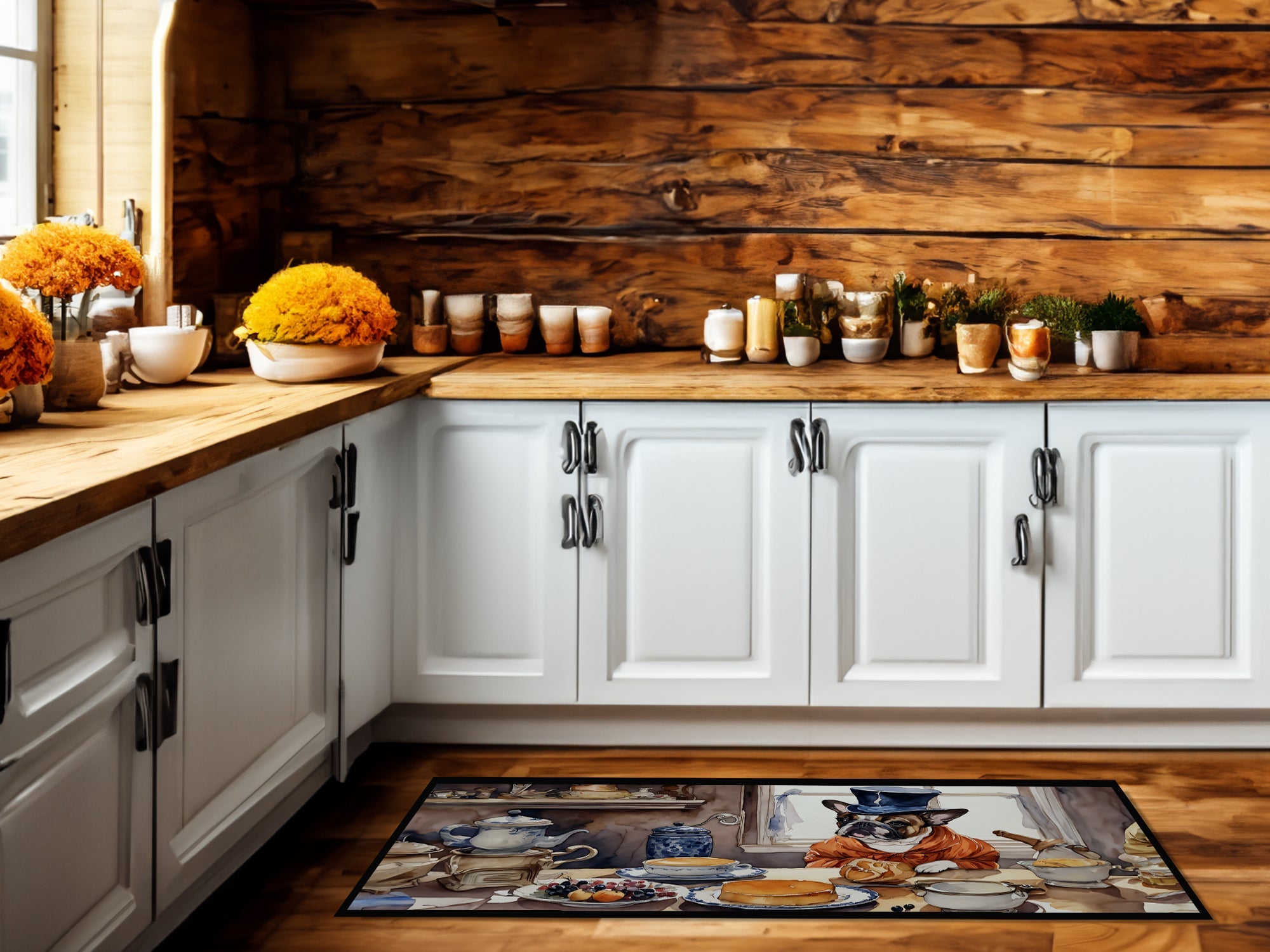 French Bulldog Fall Kitchen Pumpkins Runner Mat 28x58 Front Door Mat Indoor Outdoor Rugs for Entryway Hallway Foyer Non Slip Washable Wide Doormat