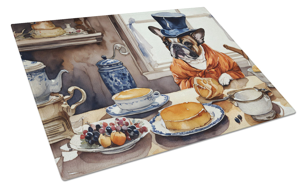 French Bulldog Fall Kitchen Pumpkins Cutting Board Tempered Glass Kitchen Cutting Surface, Heat Resistant Chopping, Non-Slip Feet, Food Prep & Serving