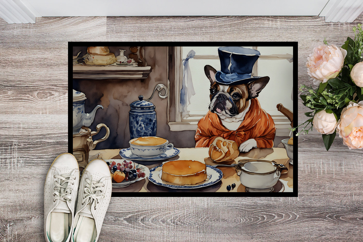 French Bulldog Fall Kitchen Pumpkins Doormat Indoor Outdoor 18H X 27W Front Door Mat Rugs for Entryway, Non Slip Washable