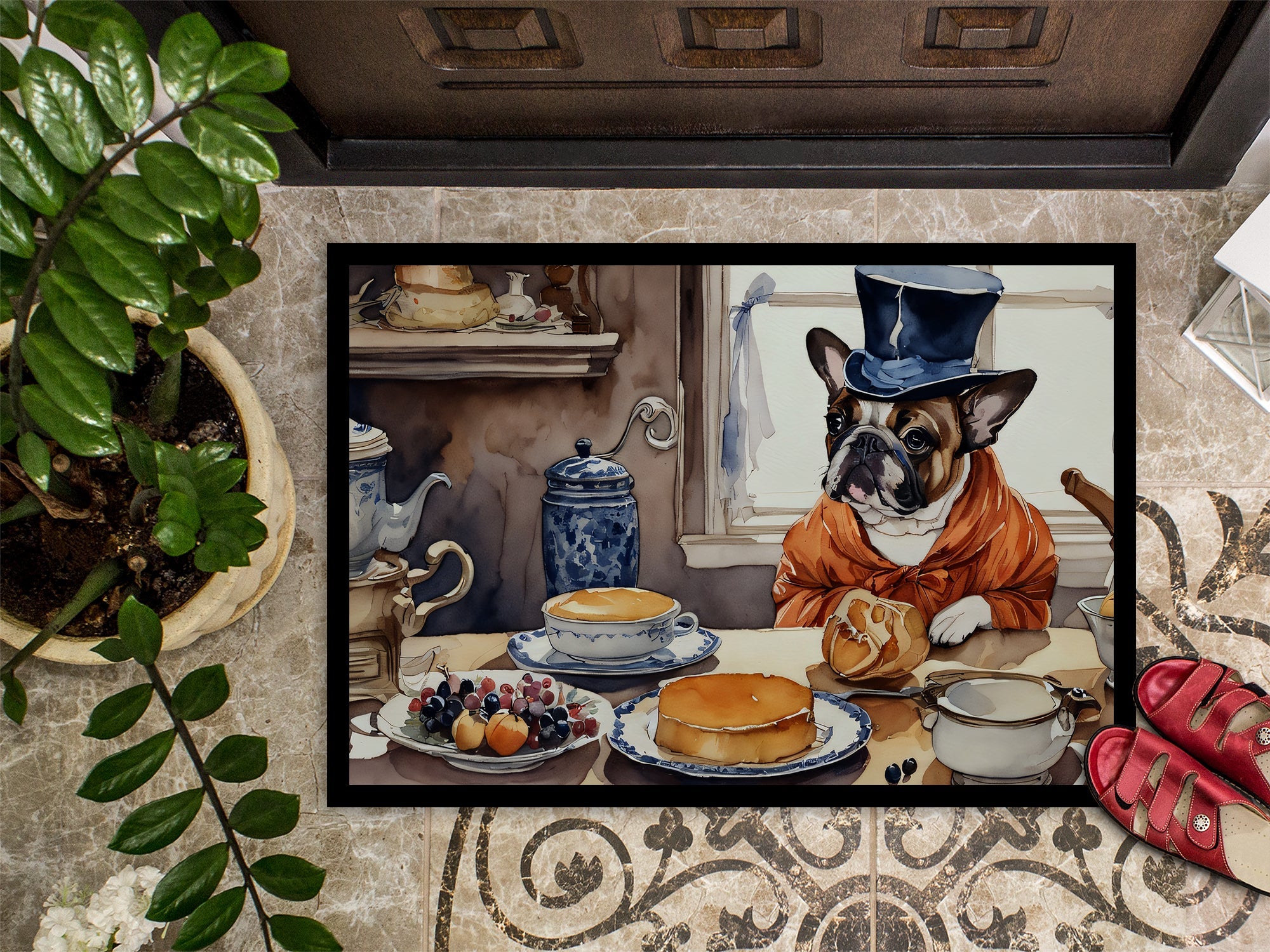 French Bulldog Fall Kitchen Pumpkins Doormat Indoor Outdoor 18H X 27W Front Door Mat Rugs for Entryway, Non Slip Washable