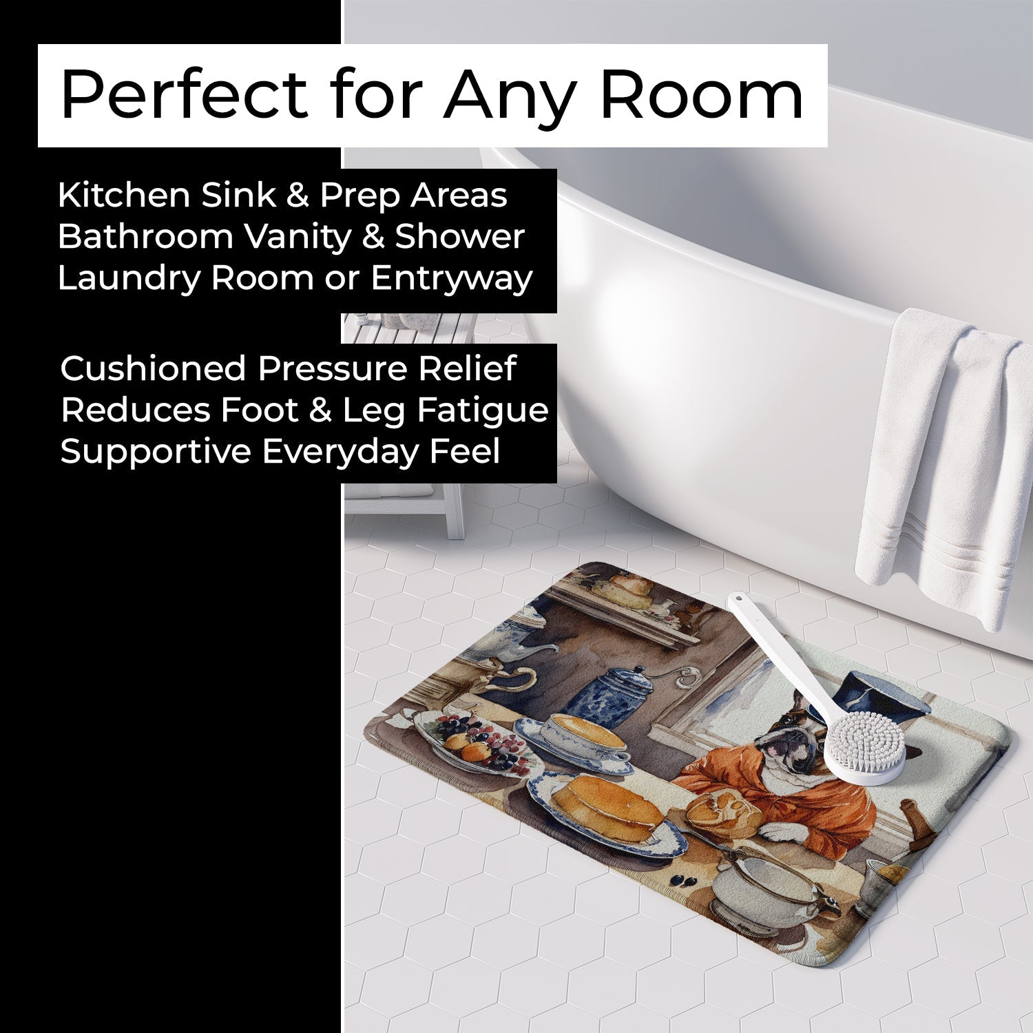 French Bulldog Fall Kitchen Pumpkins Memory Foam Kitchen Mat Machine Washable Anti-Fatigue Cushion Comfort Bath or Kitchen Rug