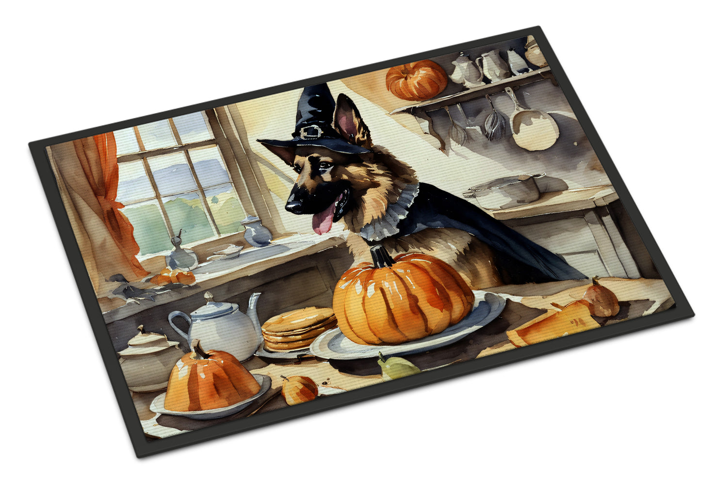 German Shepherd Fall Kitchen Pumpkins Doormat Indoor Outdoor 24H X 36W Front Door Mat Rugs for Entryway, Non Slip Washable Low Pile,