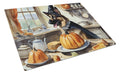 German Shepherd Fall Kitchen Pumpkins Cutting Board Tempered Glass Kitchen Cutting Surface, Heat Resistant Chopping, Non-Slip Feet, Food Prep & Serving