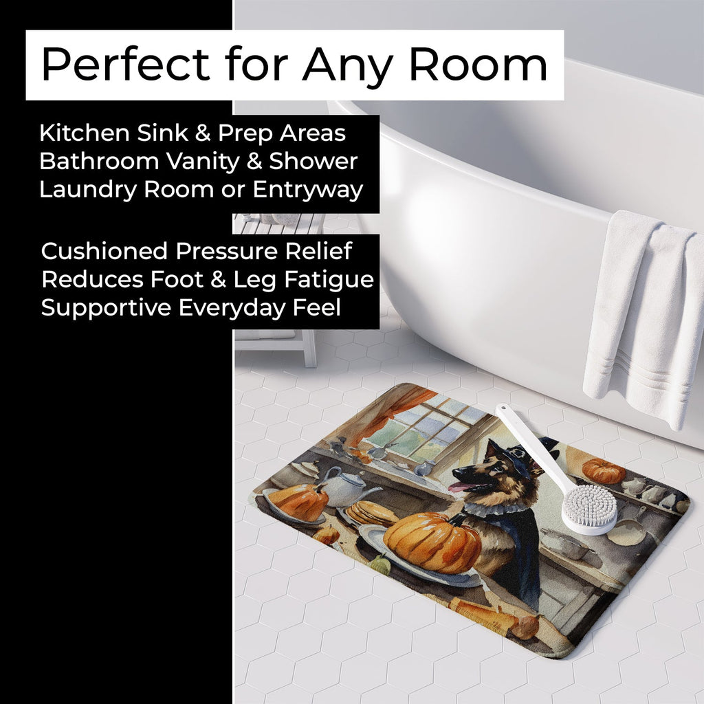 German Shepherd Fall Kitchen Pumpkins Memory Foam Kitchen Mat Machine Washable Anti-Fatigue Cushion Comfort Bath or Kitchen Rug