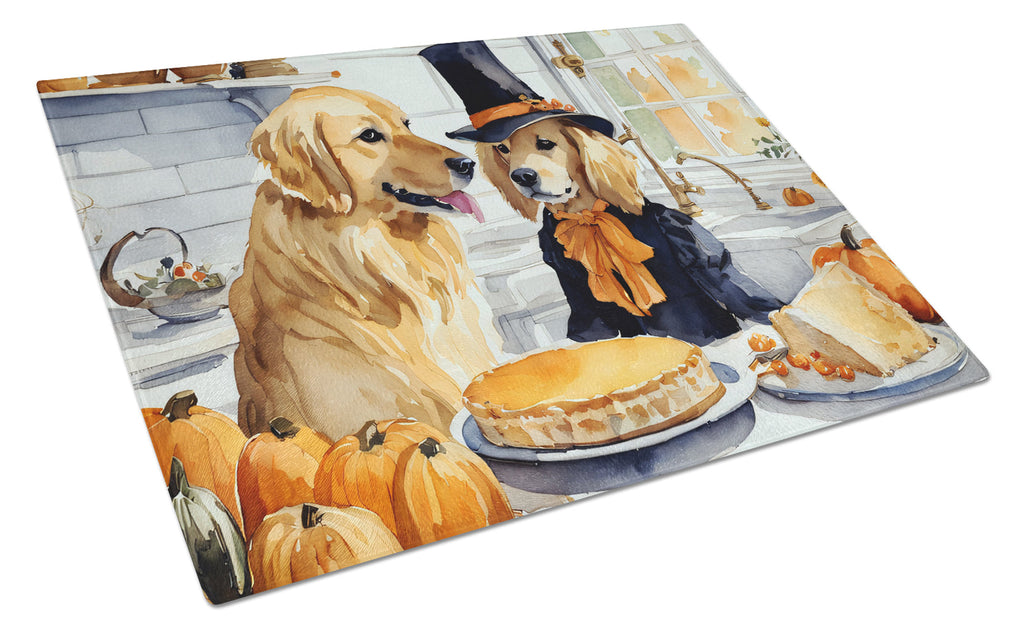 Golden Retriever Fall Kitchen Pumpkins Cutting Board Tempered Glass Kitchen Cutting Surface, Heat Resistant Chopping, Non-Slip Feet, Food Prep & Serving