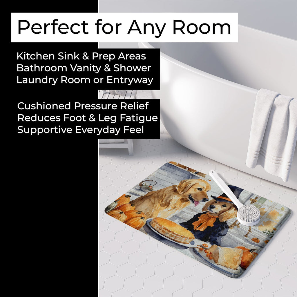 Golden Retriever Fall Kitchen Pumpkins Memory Foam Kitchen Mat Machine Washable Anti-Fatigue Cushion Comfort Bath or Kitchen Rug