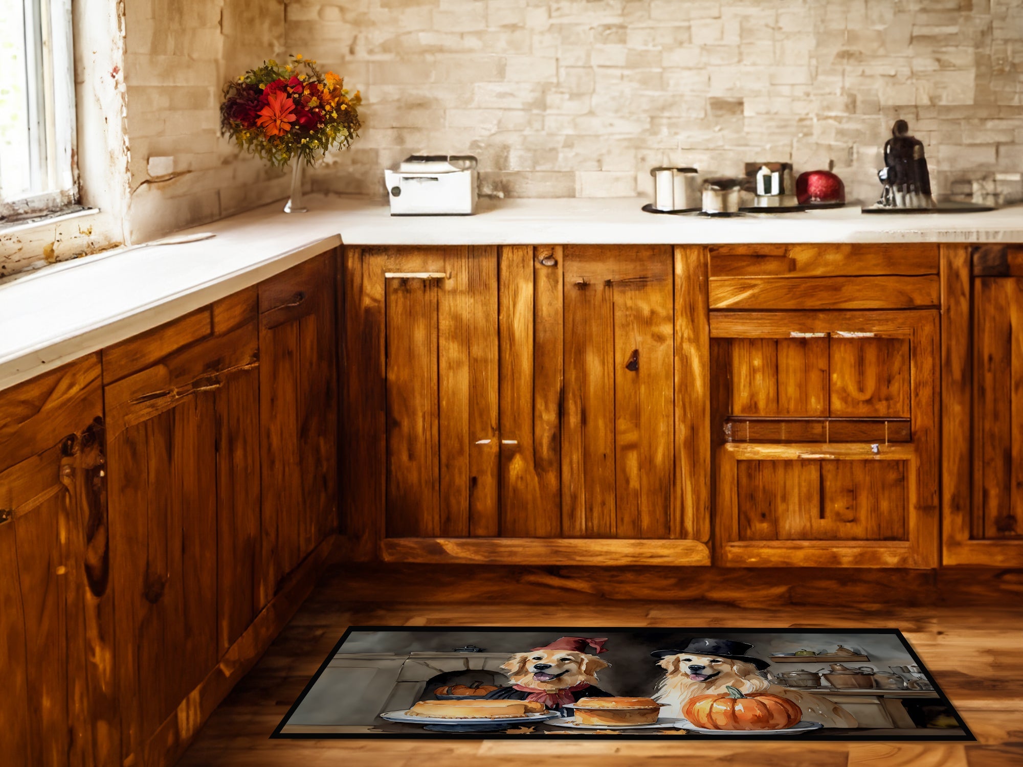 Golden Retriever Fall Kitchen Pumpkins Runner Mat 28x58 Front Door Mat Indoor Outdoor Rugs for Entryway Hallway Foyer Non Slip Washable Wide Doormat