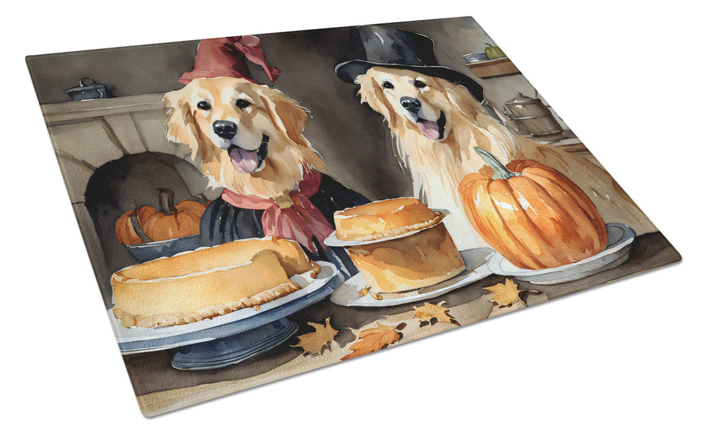 Golden Retriever Fall Kitchen Pumpkins Cutting Board Tempered Glass Kitchen Cutting Surface, Heat Resistant Chopping, Non-Slip Feet, Food Prep & Serving