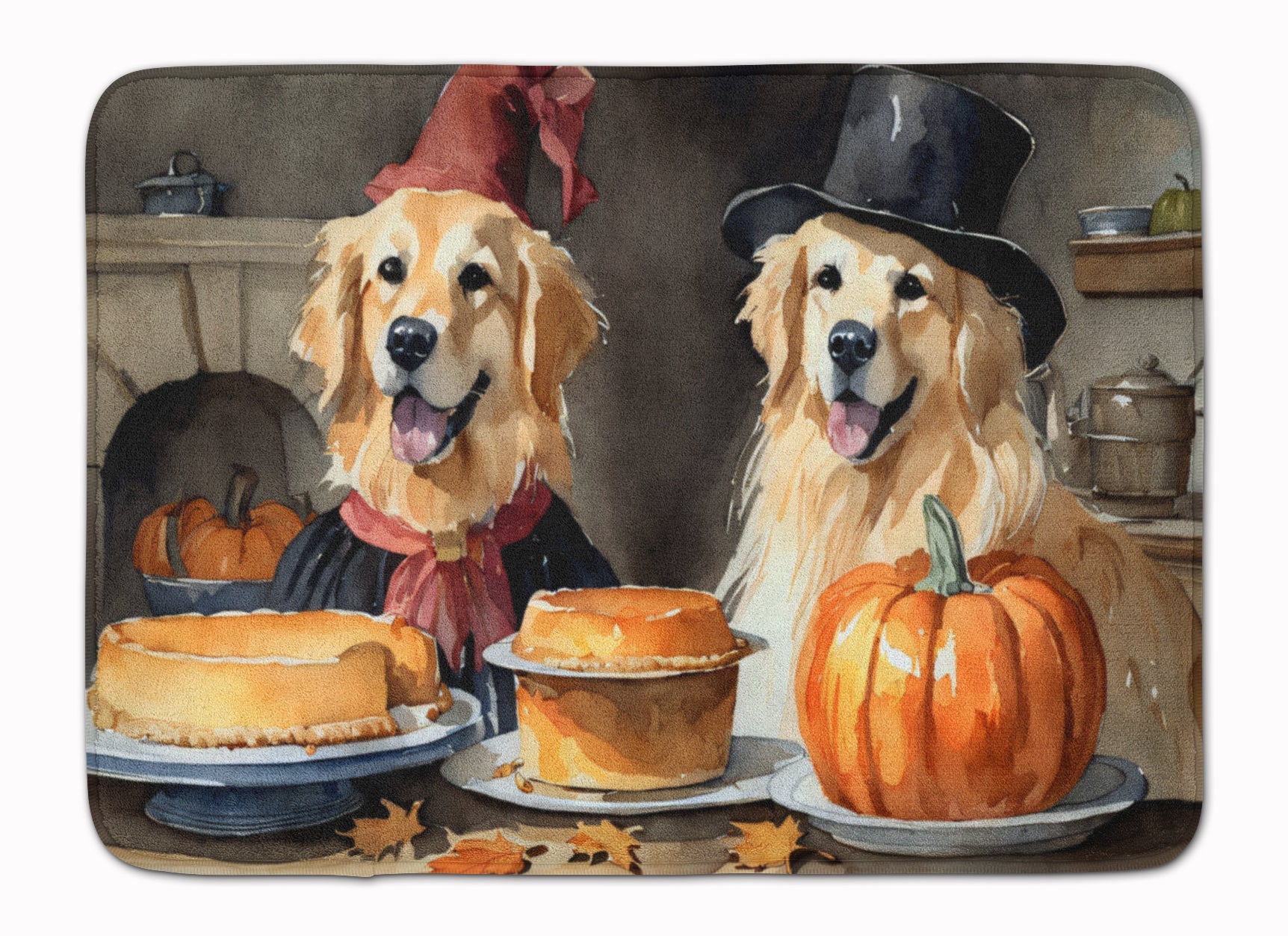 Golden Retriever Fall Kitchen Pumpkins Memory Foam Kitchen Mat Machine Washable Anti-Fatigue Cushion Comfort Bath or Kitchen Rug