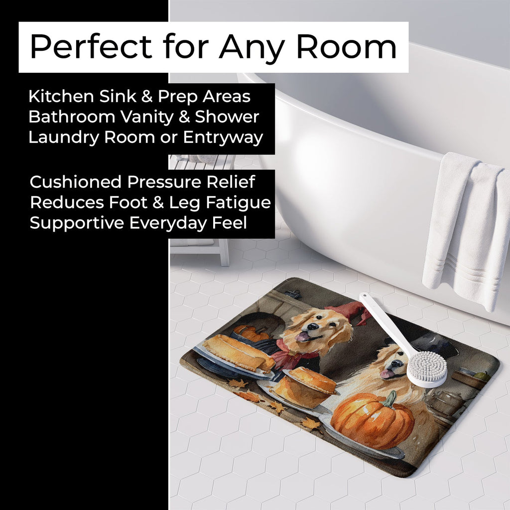 Golden Retriever Fall Kitchen Pumpkins Memory Foam Kitchen Mat Machine Washable Anti-Fatigue Cushion Comfort Bath or Kitchen Rug