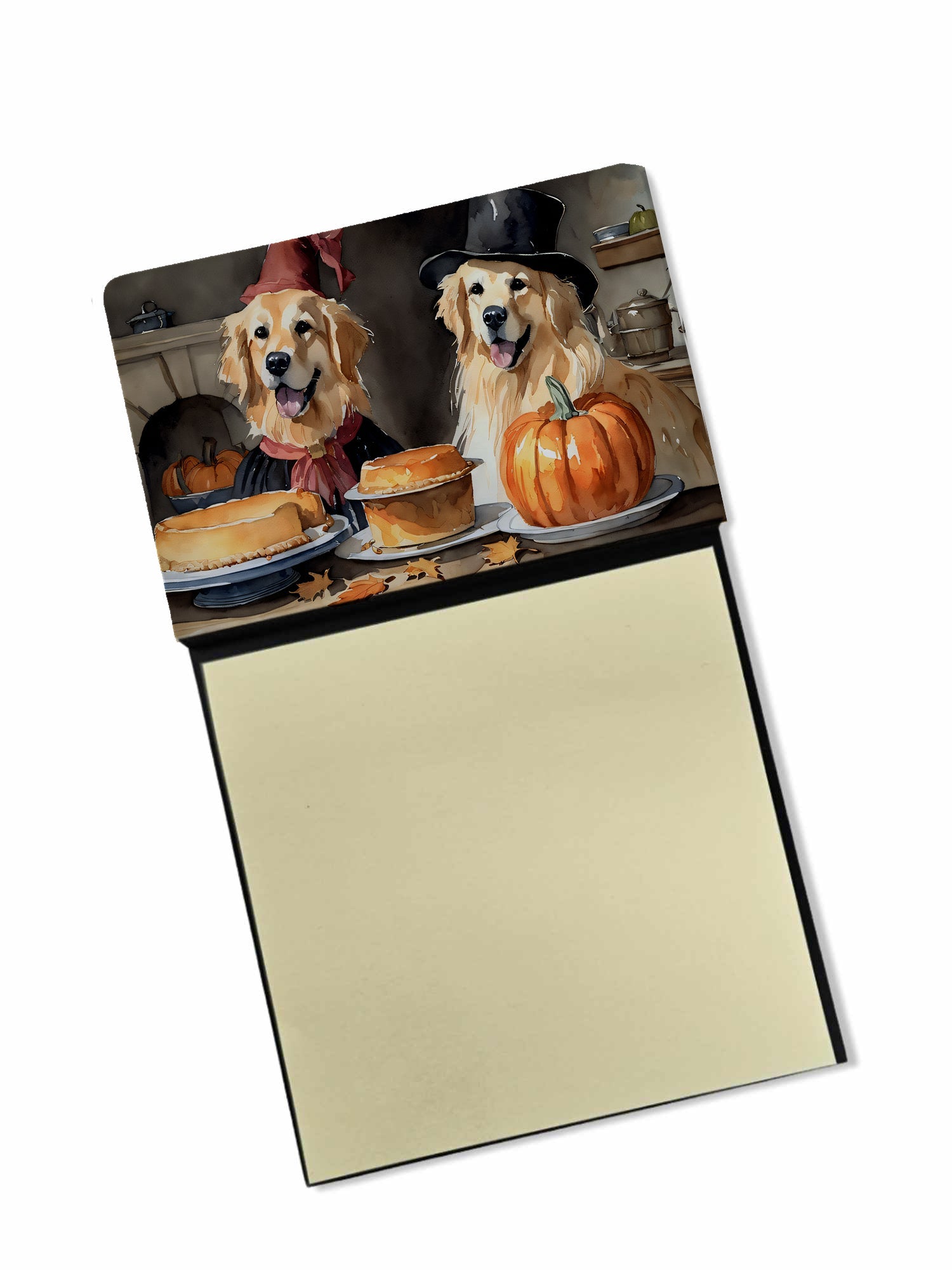Golden Retriever Fall Kitchen Pumpkins Watercolor Sticky Note Holder Refillable Dispenser Desk Accessory 3x3 Pad Gift