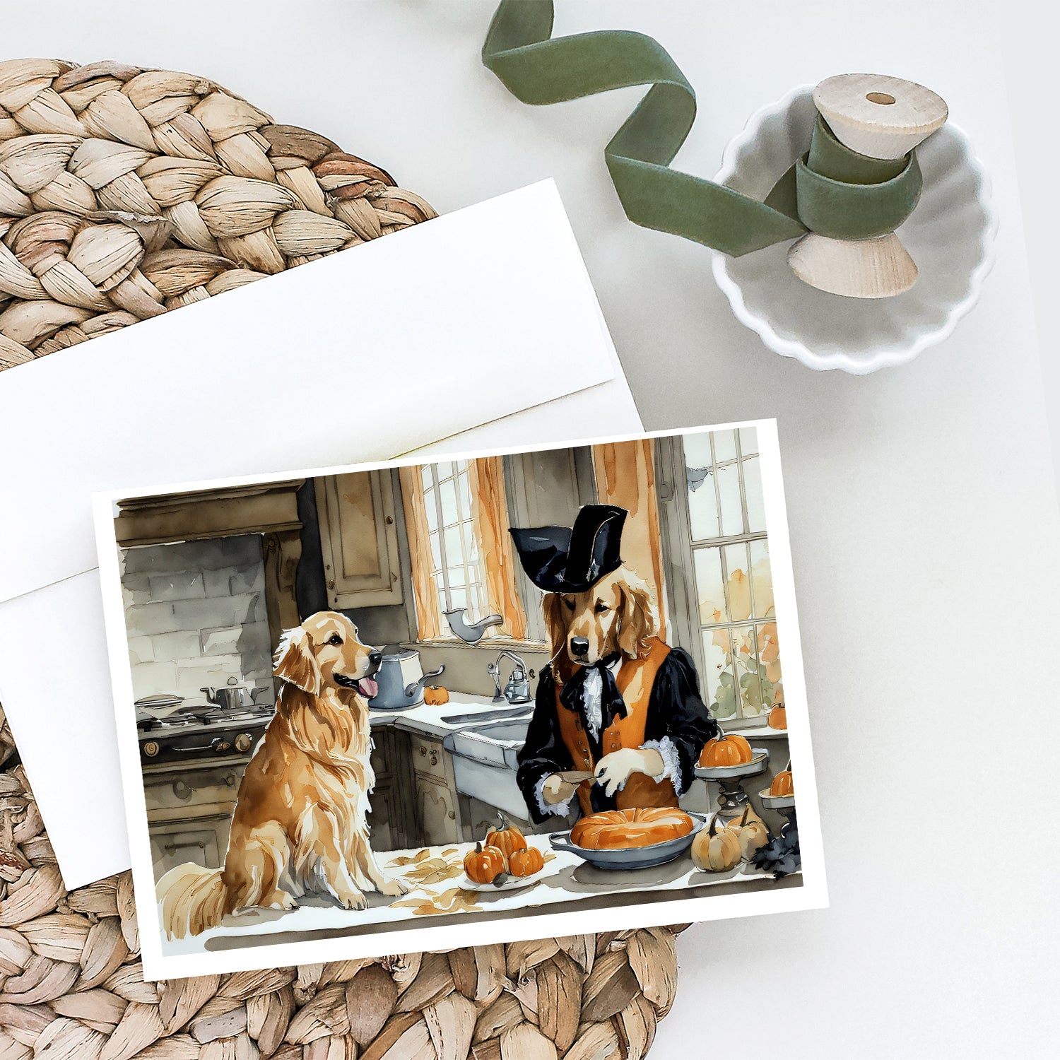 Golden Retriever Fall Kitchen Pumpkins Greeting Cards Pack of 8 Blank Cards with Envelopes Whimsical A7 Size 5x7