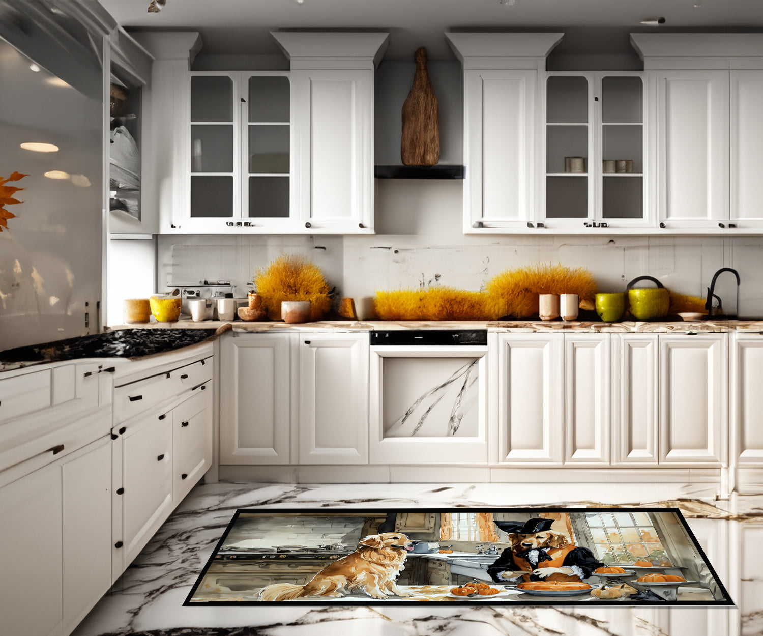 Golden Retriever Fall Kitchen Pumpkins Runner Mat 28x58 Front Door Mat Indoor Outdoor Rugs for Entryway Hallway Foyer Non Slip Washable Wide Doormat
