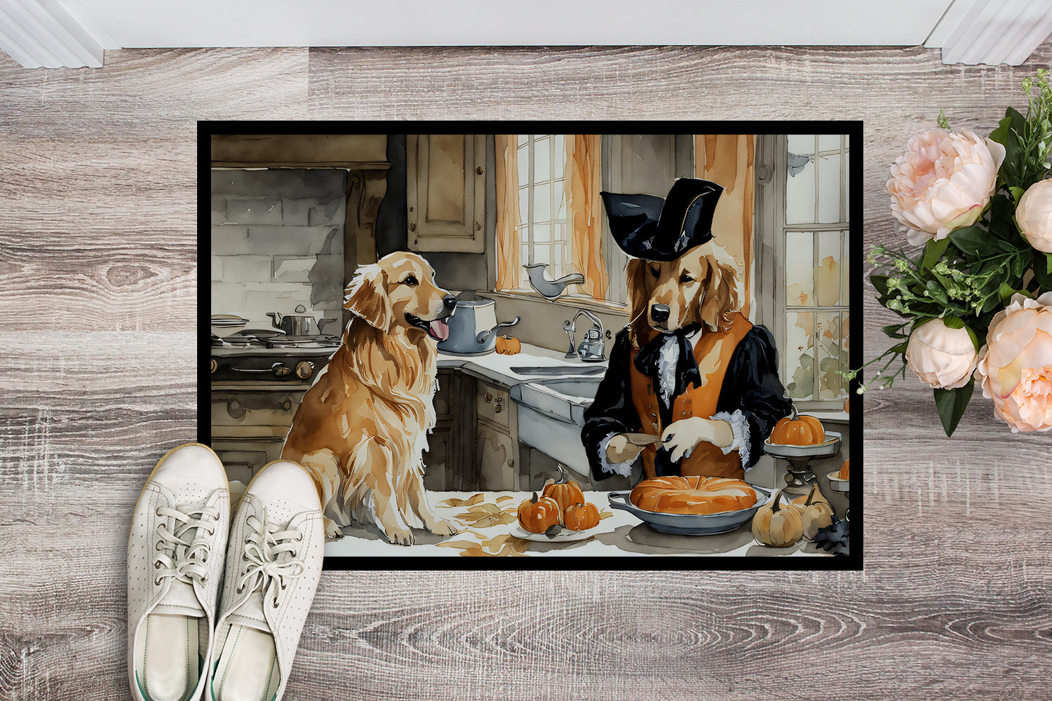 Golden Retriever Fall Kitchen Pumpkins Doormat Indoor Outdoor 24H X 36W Front Door Mat Rugs for Entryway, Non Slip Washable Low Pile,
