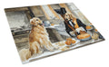 Golden Retriever Fall Kitchen Pumpkins Cutting Board Tempered Glass Kitchen Cutting Surface, Heat Resistant Chopping, Non-Slip Feet, Food Prep & Serving