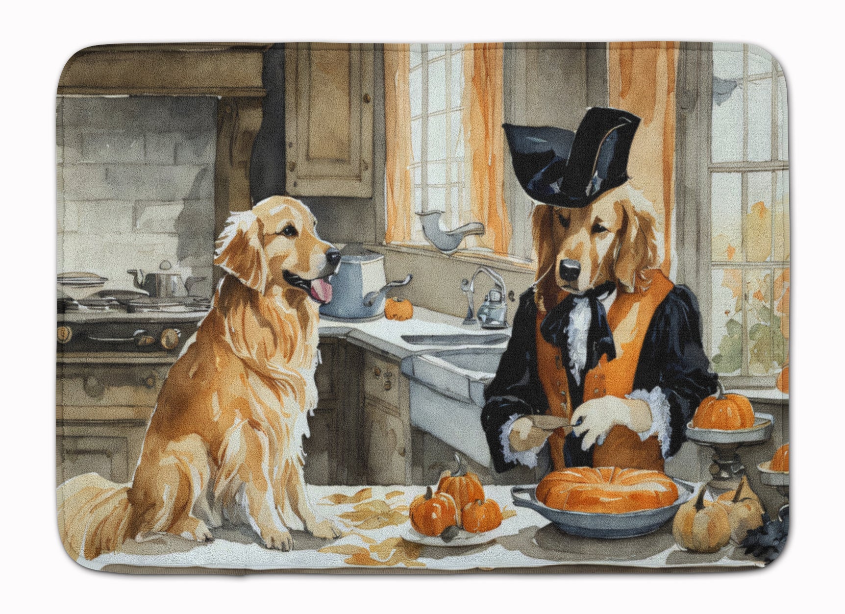 Golden Retriever Fall Kitchen Pumpkins Memory Foam Kitchen Mat Machine Washable Anti-Fatigue Cushion Comfort Bath or Kitchen Rug