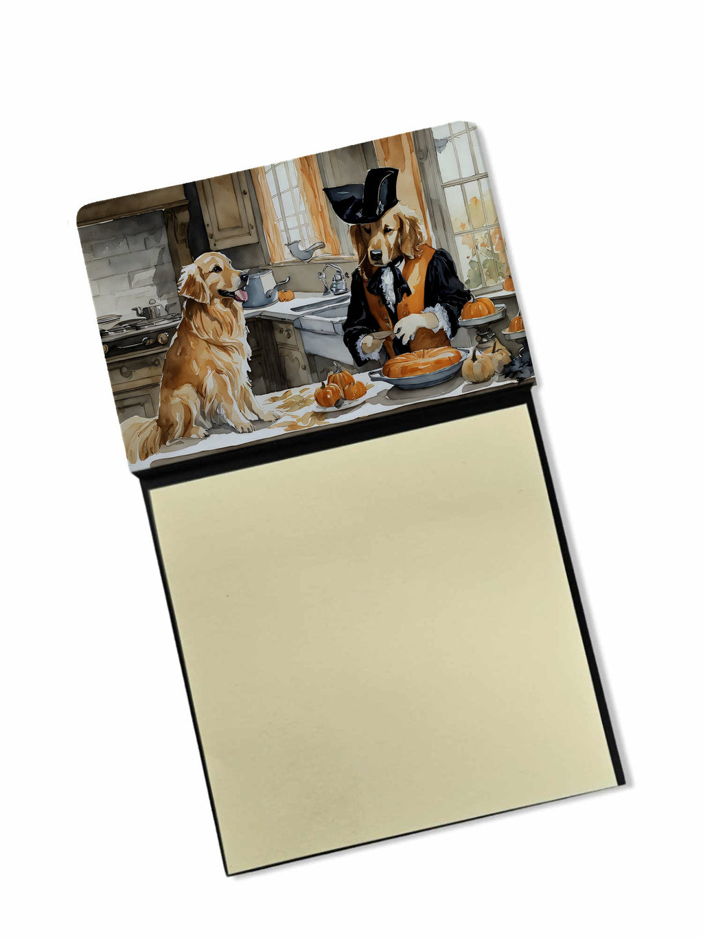 Golden Retriever Fall Kitchen Pumpkins Watercolor Sticky Note Holder Refillable Dispenser Desk Accessory 3x3 Pad Gift