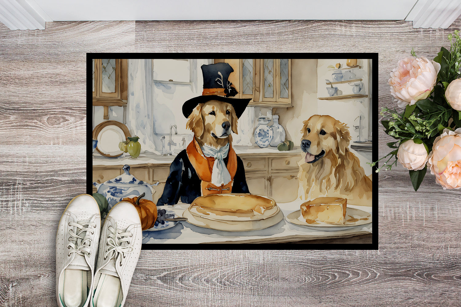 Golden Retriever Fall Kitchen Pumpkins Doormat Indoor Outdoor 24H X 36W Front Door Mat Rugs for Entryway, Non Slip Washable Low Pile,