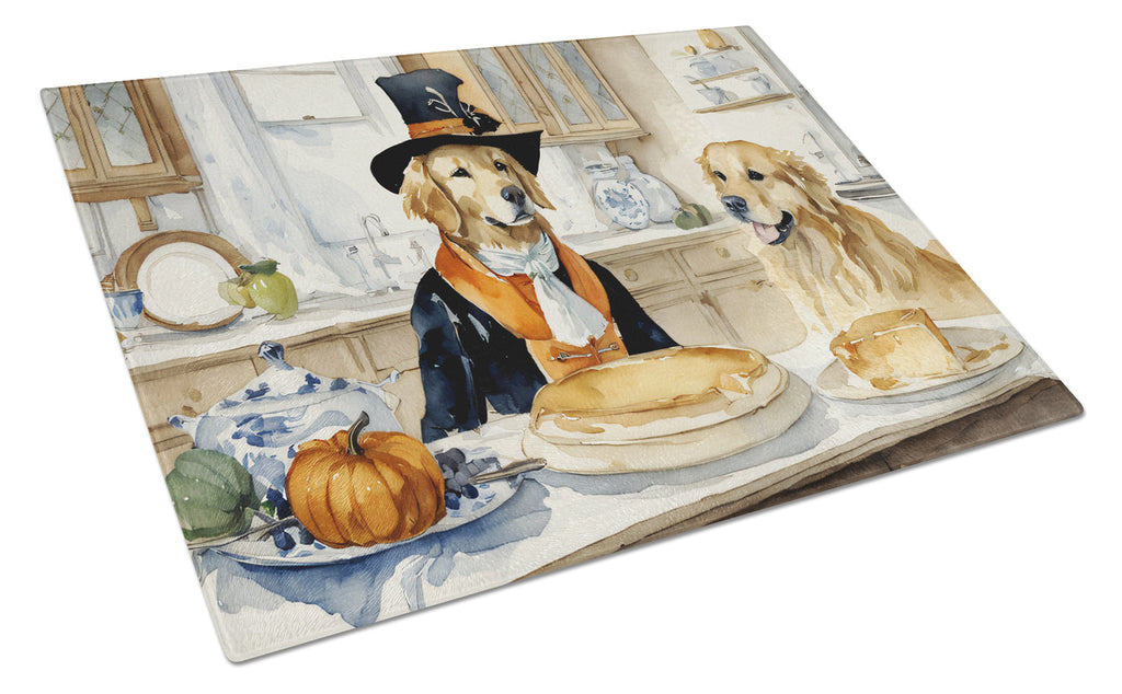 Golden Retriever Fall Kitchen Pumpkins Cutting Board Tempered Glass Kitchen Cutting Surface, Heat Resistant Chopping, Non-Slip Feet, Food Prep & Serving