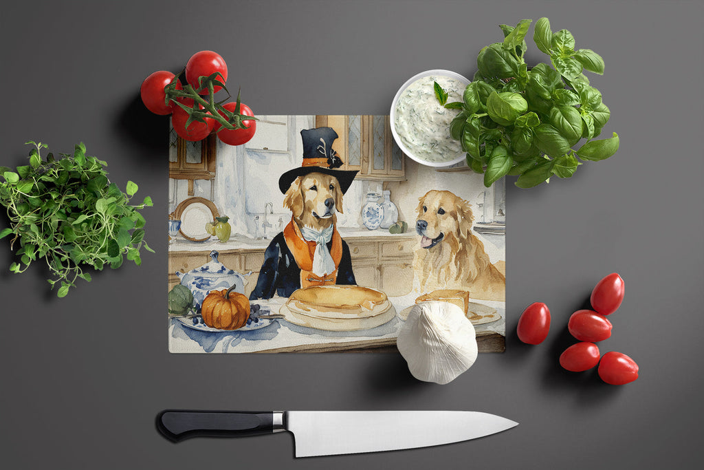 Golden Retriever Fall Kitchen Pumpkins Cutting Board Tempered Glass Kitchen Cutting Surface, Heat Resistant Chopping, Non-Slip Feet, Food Prep & Serving