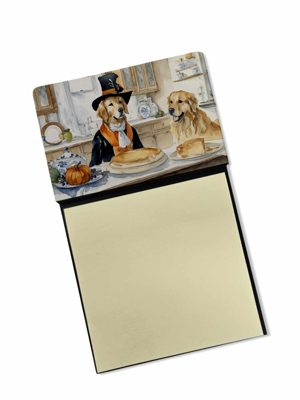 Golden Retriever Fall Kitchen Pumpkins Watercolor Sticky Note Holder Refillable Dispenser Desk Accessory 3x3 Pad Gift