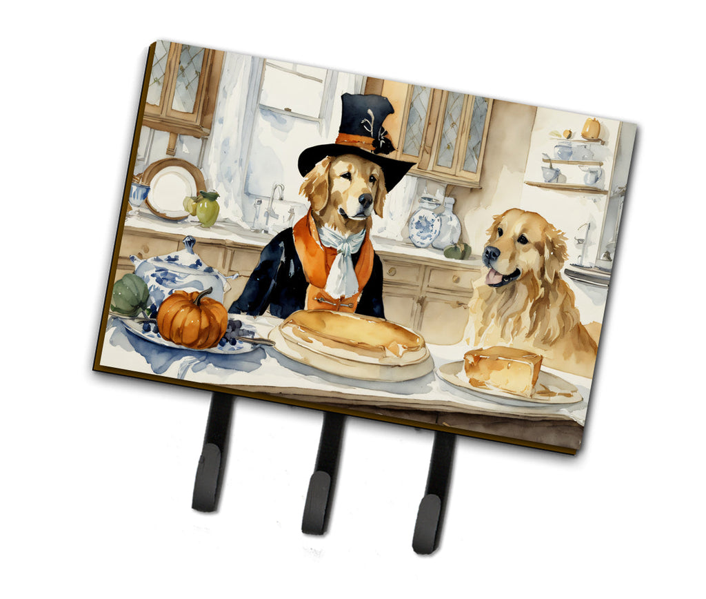 Golden Retriever Fall Kitchen Pumpkins Leash or Key Holder Wall Hooks, Coat Rack Wall Mount, for Hanging Keys, Towels, Aprons, Leashes