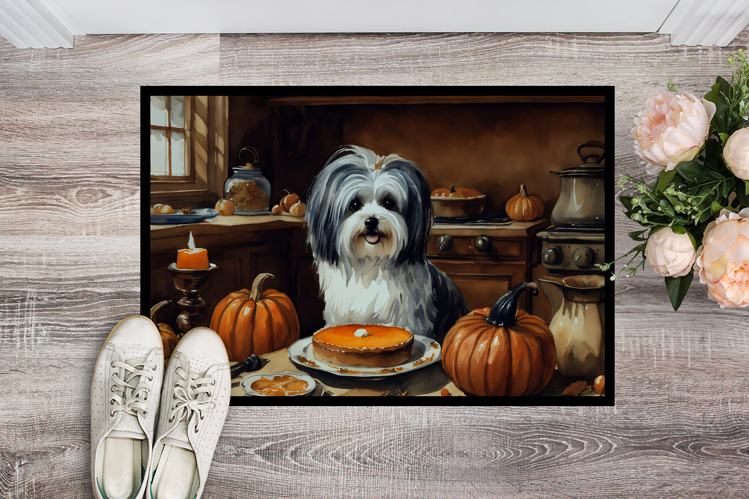 Havanese Fall Kitchen Pumpkins Doormat Indoor Outdoor 24H X 36W Front Door Mat Rugs for Entryway, Non Slip Washable Low Pile,