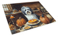 Havanese Fall Kitchen Pumpkins Cutting Board Tempered Glass Kitchen Cutting Surface, Heat Resistant Chopping, Non-Slip Feet, Food Prep & Serving