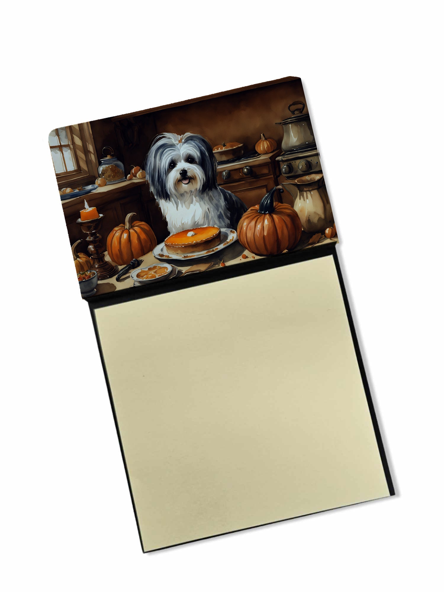 Havanese Fall Kitchen Pumpkins Watercolor Sticky Note Holder Refillable Dispenser Desk Accessory 3x3 Pad Gift