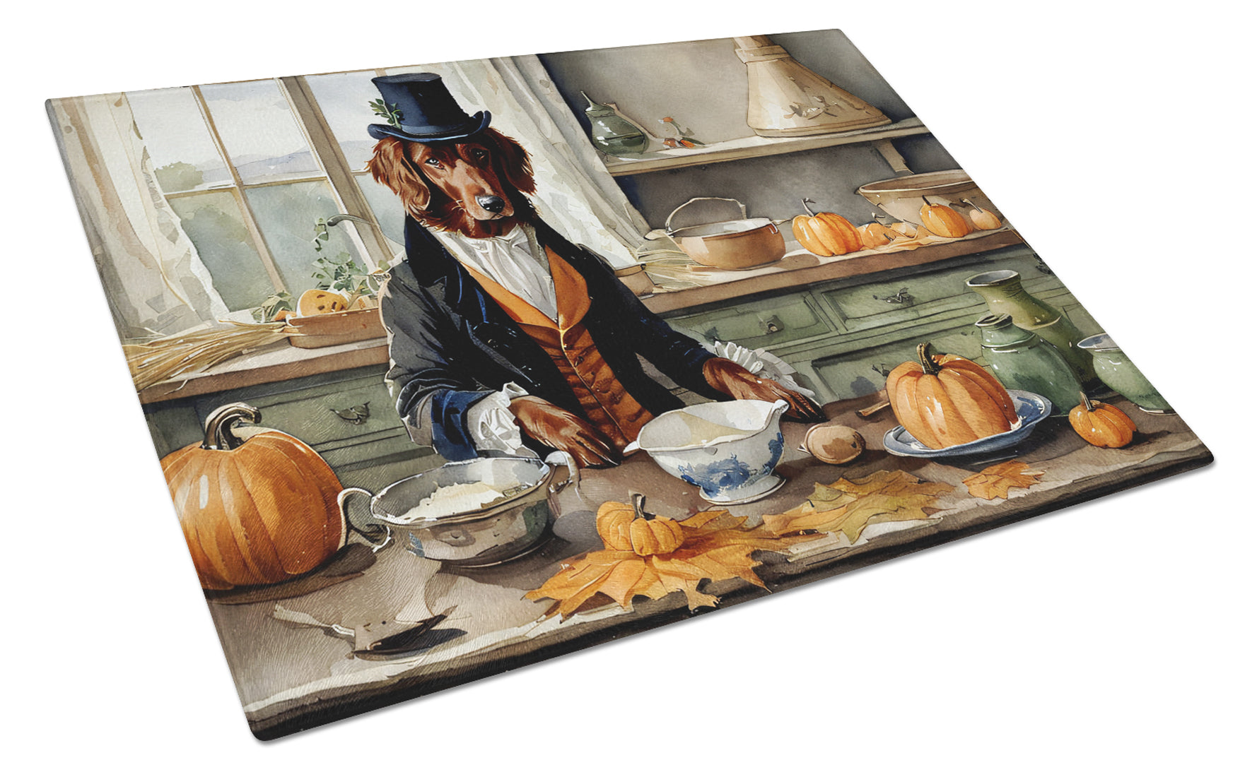 Irish Setter Fall Kitchen Pumpkins Cutting Board Tempered Glass Kitchen Cutting Surface, Heat Resistant Chopping, Non-Slip Feet, Food Prep & Serving