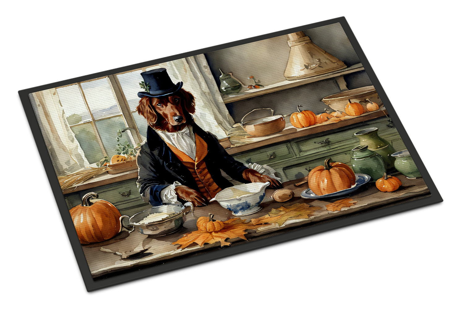 Irish Setter Fall Kitchen Pumpkins Doormat Indoor Outdoor 18H X 27W Front Door Mat Rugs for Entryway, Non Slip Washable