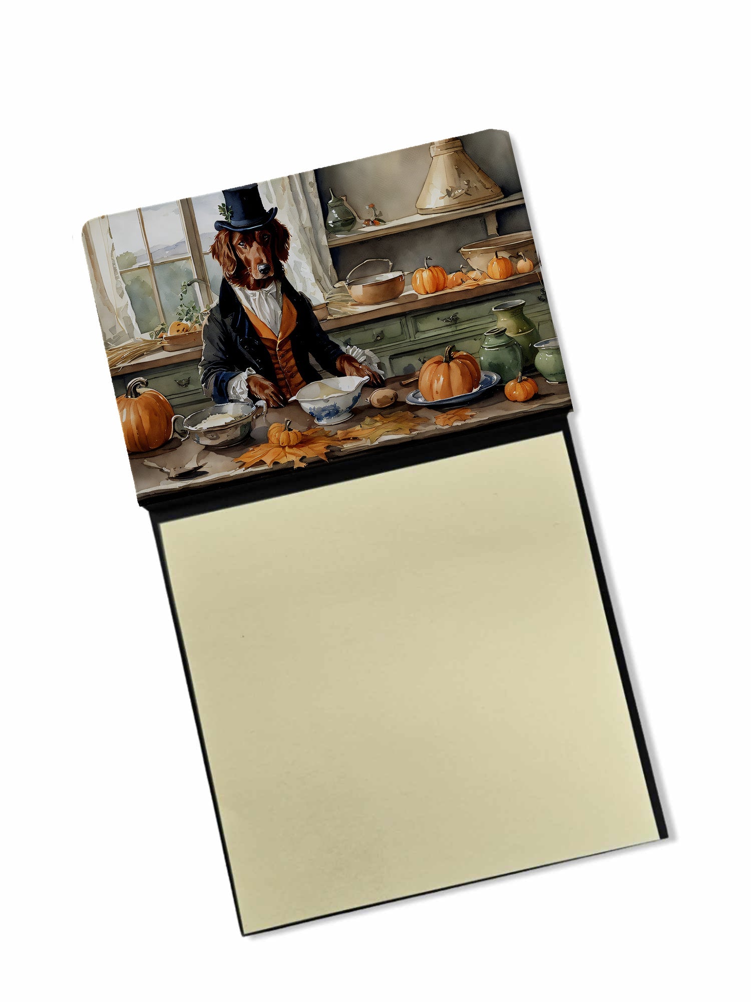 Irish Setter Fall Kitchen Pumpkins Watercolor Sticky Note Holder Refillable Dispenser Desk Accessory 3x3 Pad Gift
