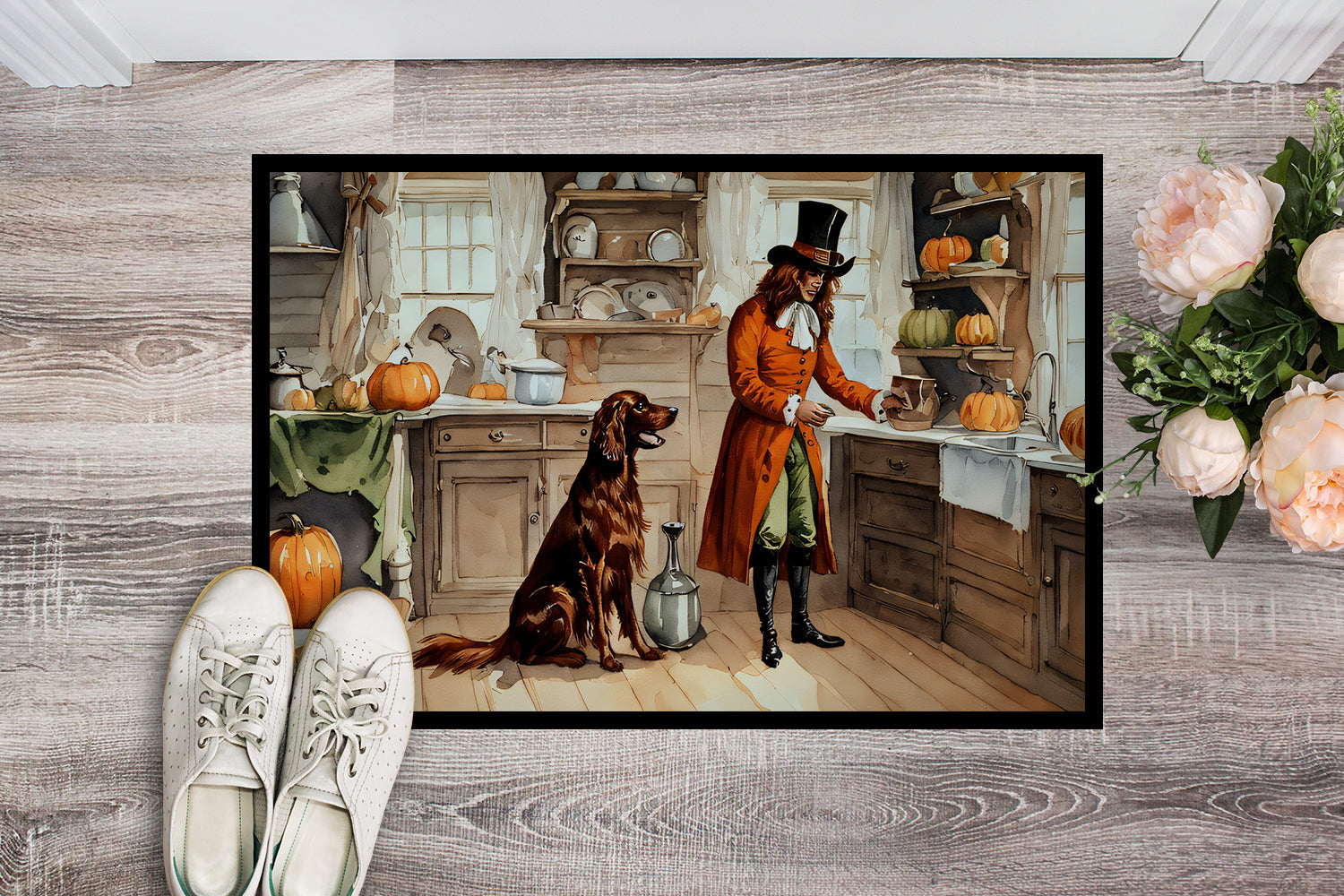 Irish Setter Fall Kitchen Pumpkins Doormat Indoor Outdoor 24H X 36W Front Door Mat Rugs for Entryway, Non Slip Washable Low Pile,