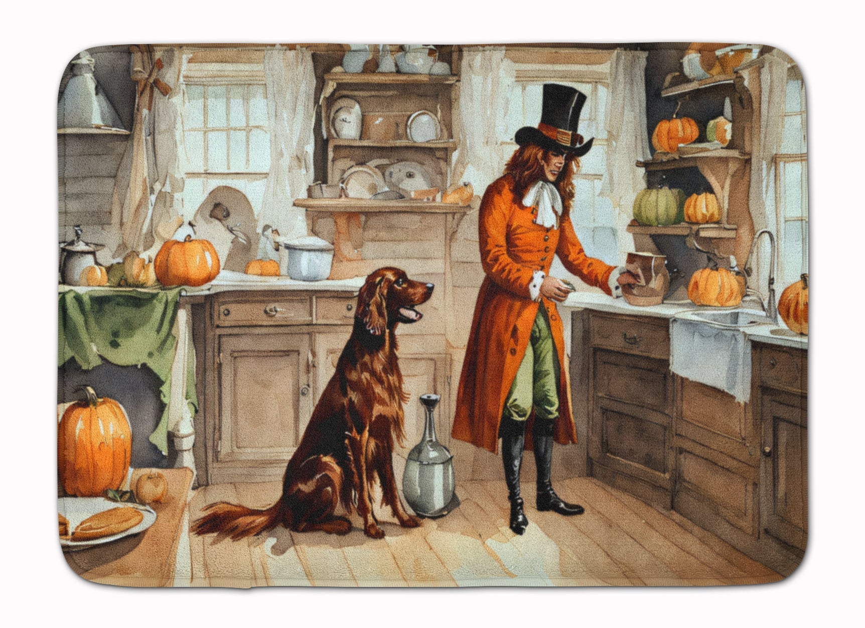 Irish Setter Fall Kitchen Pumpkins Memory Foam Kitchen Mat Machine Washable Anti-Fatigue Cushion Comfort Bath or Kitchen Rug