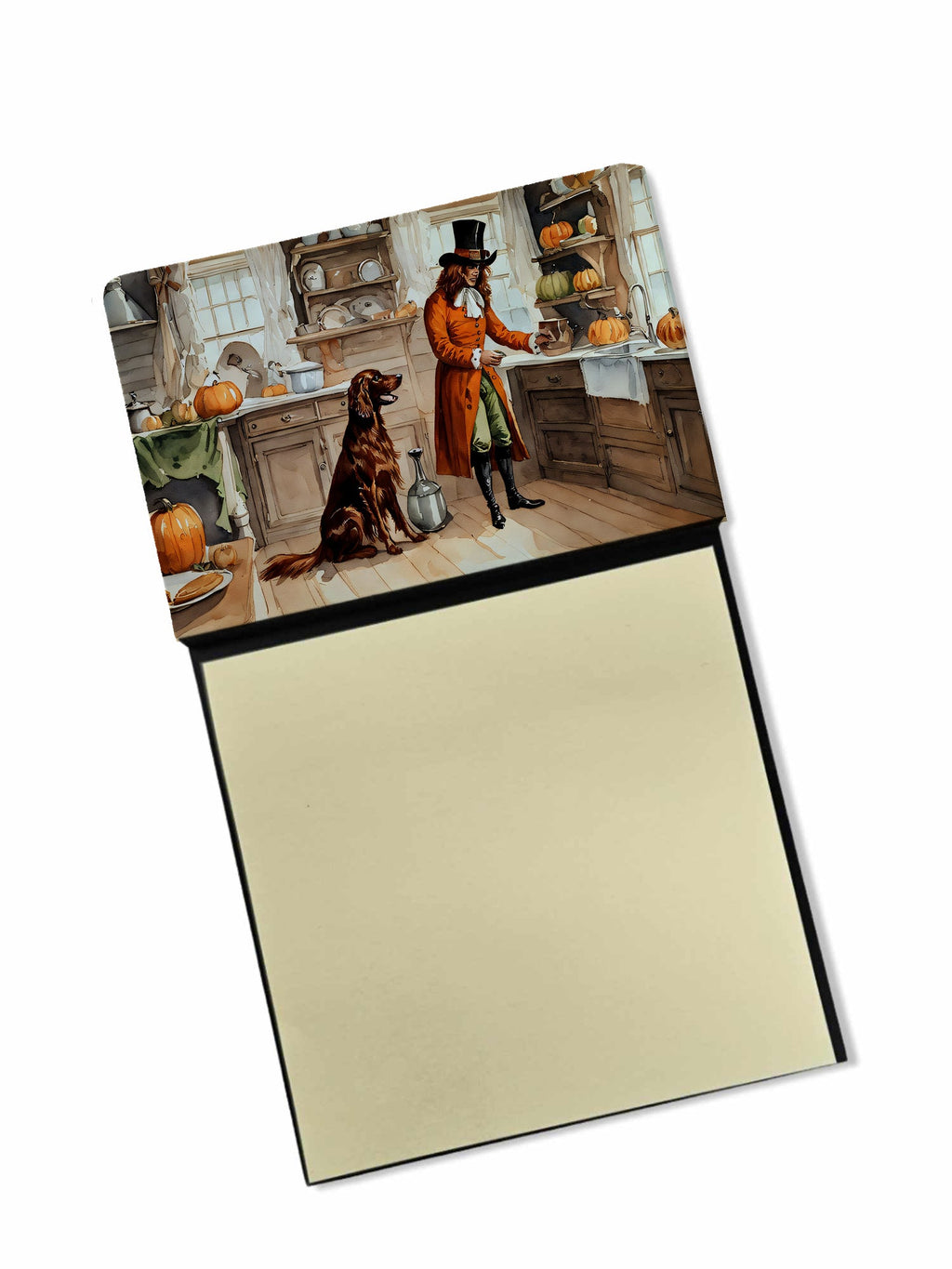 Irish Setter Fall Kitchen Pumpkins Watercolor Sticky Note Holder Refillable Dispenser Desk Accessory 3x3 Pad Gift