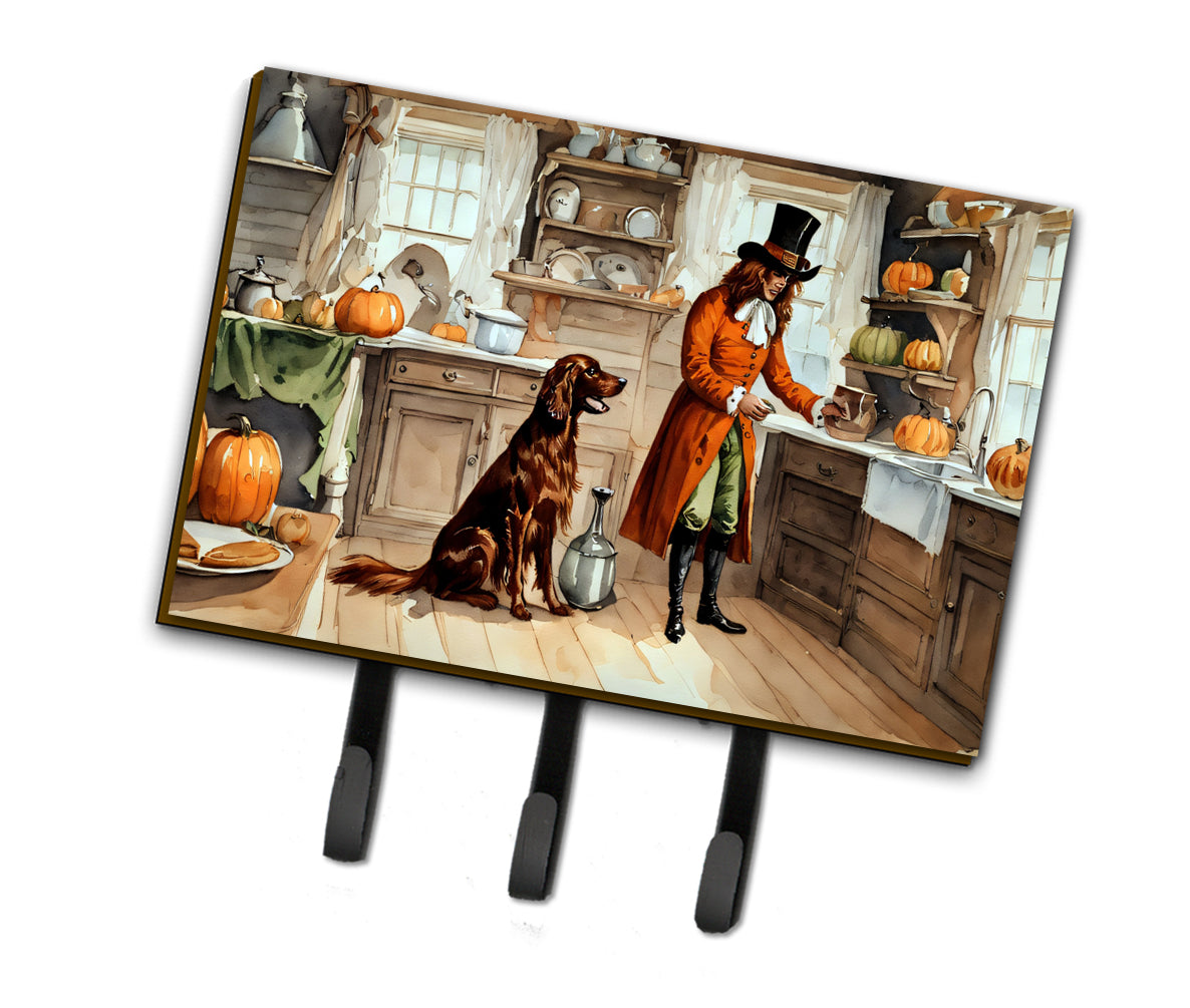 Irish Setter Fall Kitchen Pumpkins Leash or Key Holder Wall Hooks, Coat Rack Wall Mount, for Hanging Keys, Towels, Aprons, Leashes