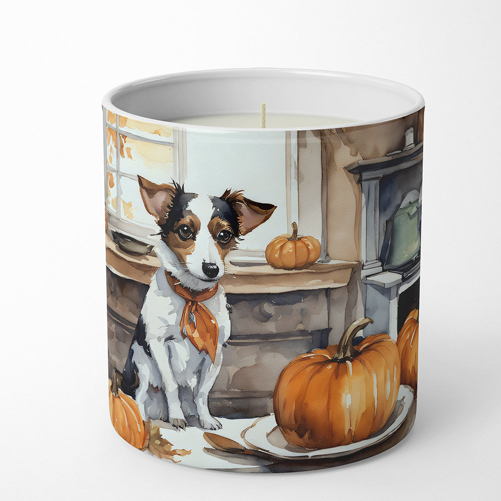 Jack Russell Terrier Fall Kitchen Pumpkins Decorative Soy Candle Nature Soy Wax Essential Oil Home Decor Ideal for Bedroom Kitchen Bath Office Gift, 10 oz