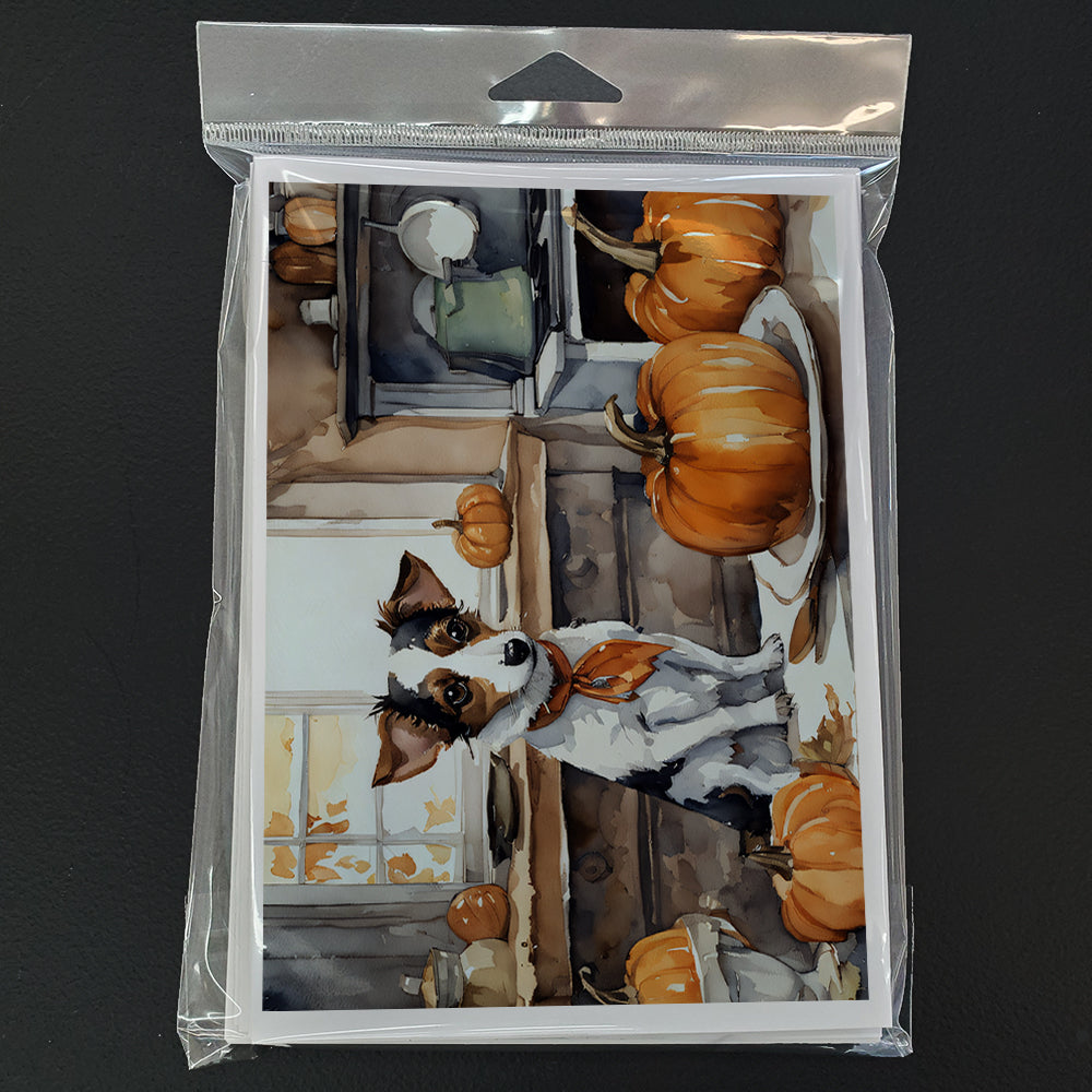 Jack Russell Terrier Fall Kitchen Pumpkins Greeting Cards Pack of 8 Blank Cards with Envelopes Whimsical A7 Size 5x7