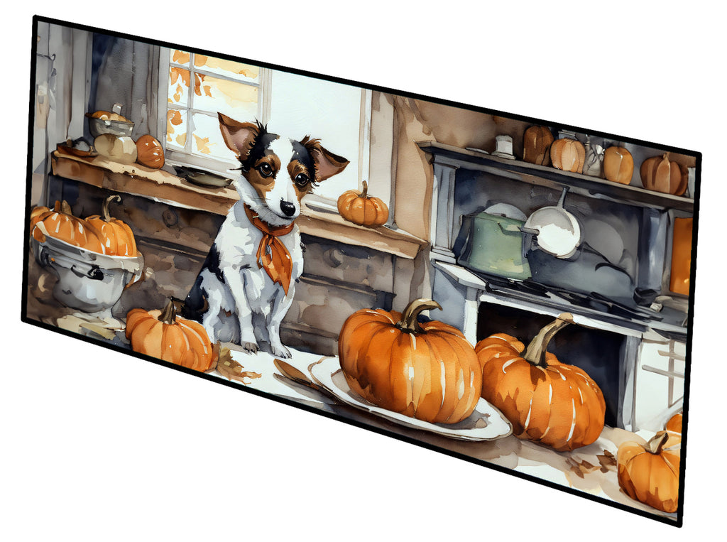 Jack Russell Terrier Fall Kitchen Pumpkins Runner Mat 28x58 Front Door Mat Indoor Outdoor Rugs for Entryway Hallway Foyer Non Slip Washable Wide Doormat