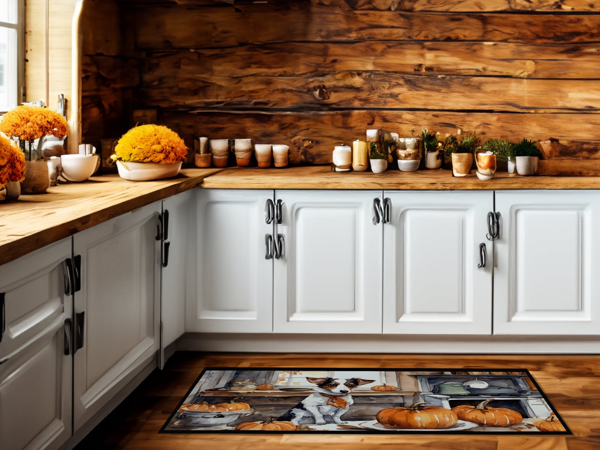 Jack Russell Terrier Fall Kitchen Pumpkins Runner Mat 28x58 Front Door Mat Indoor Outdoor Rugs for Entryway Hallway Foyer Non Slip Washable Wide Doormat