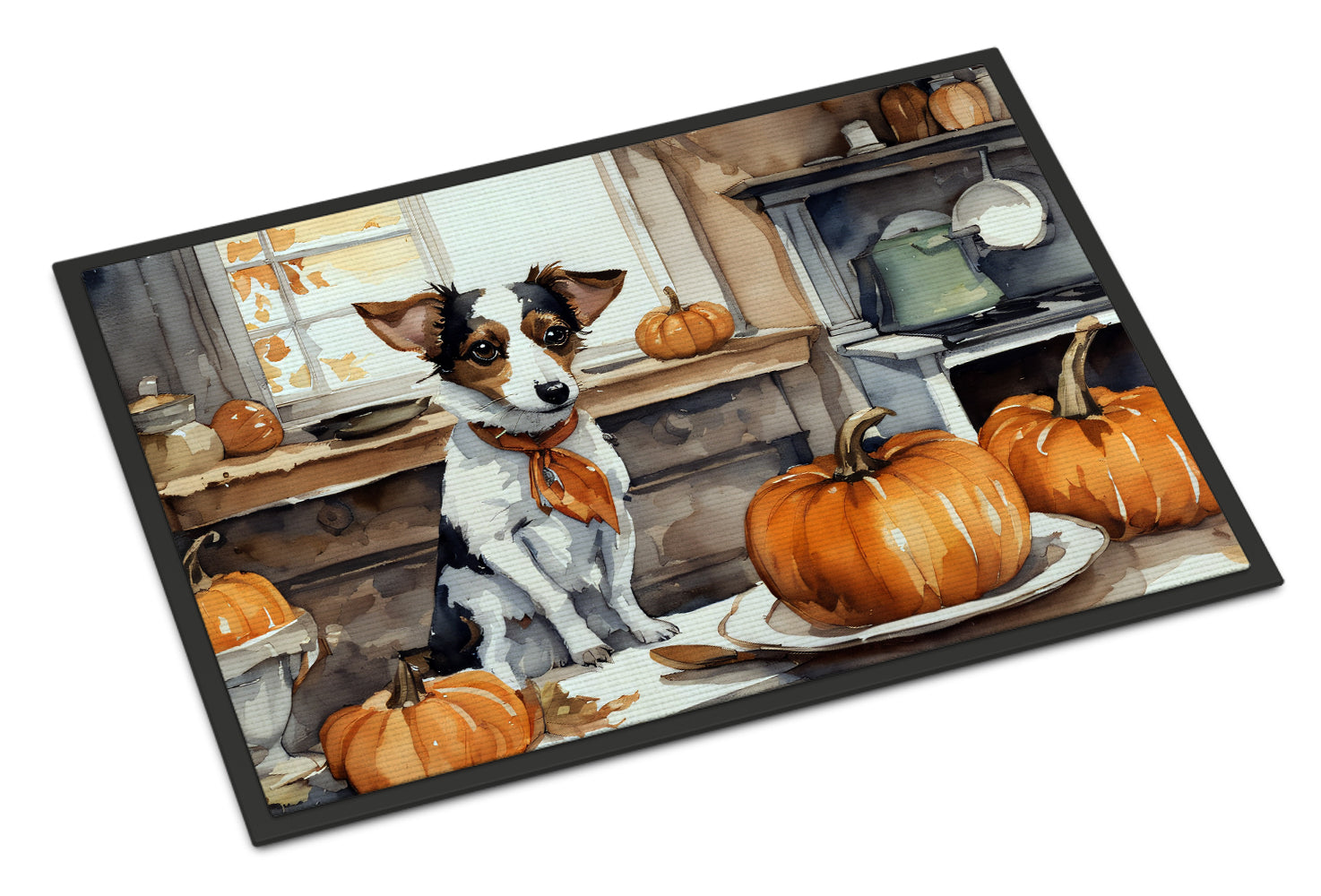 Jack Russell Terrier Fall Kitchen Pumpkins Doormat Indoor Outdoor 24H X 36W Front Door Mat Rugs for Entryway, Non Slip Washable Low Pile,