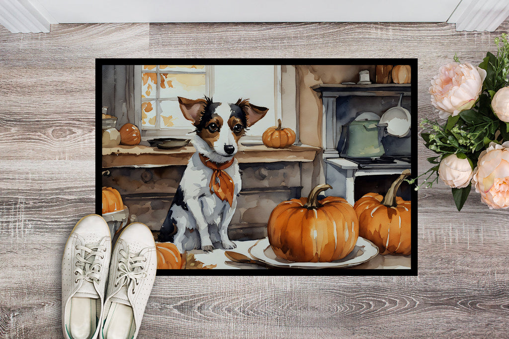 Jack Russell Terrier Fall Kitchen Pumpkins Doormat Indoor Outdoor 24H X 36W Front Door Mat Rugs for Entryway, Non Slip Washable Low Pile,