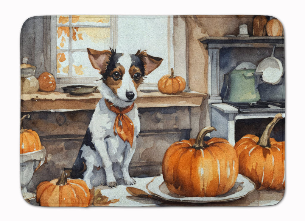 Jack Russell Terrier Fall Kitchen Pumpkins Memory Foam Kitchen Mat Machine Washable Anti-Fatigue Cushion Comfort Bath or Kitchen Rug