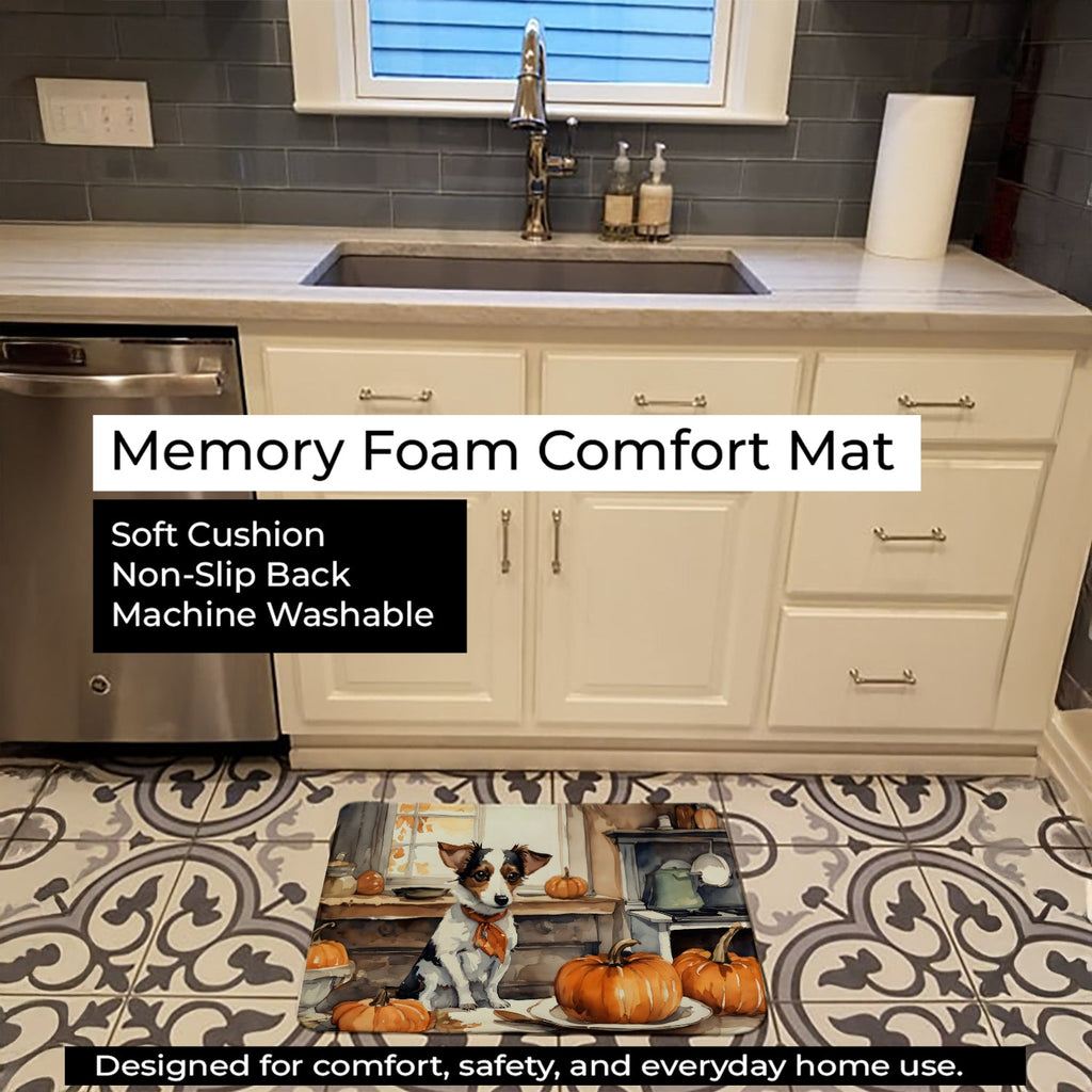 Jack Russell Terrier Fall Kitchen Pumpkins Memory Foam Kitchen Mat Machine Washable Anti-Fatigue Cushion Comfort Bath or Kitchen Rug