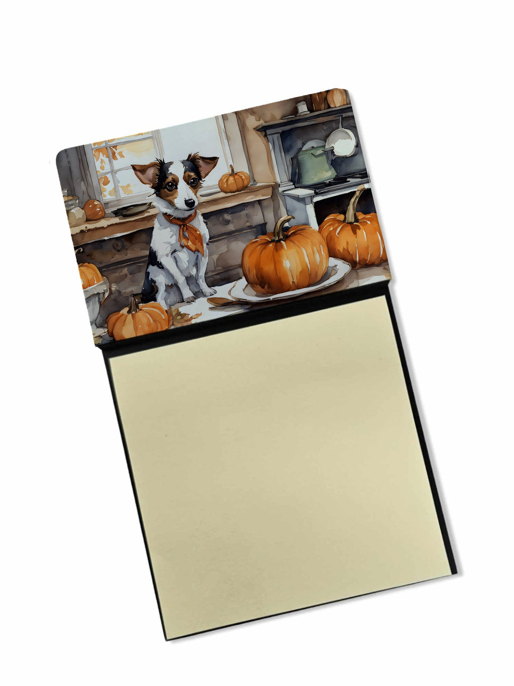 Jack Russell Terrier Fall Kitchen Pumpkins Watercolor Sticky Note Holder Refillable Dispenser Desk Accessory 3x3 Pad Gift