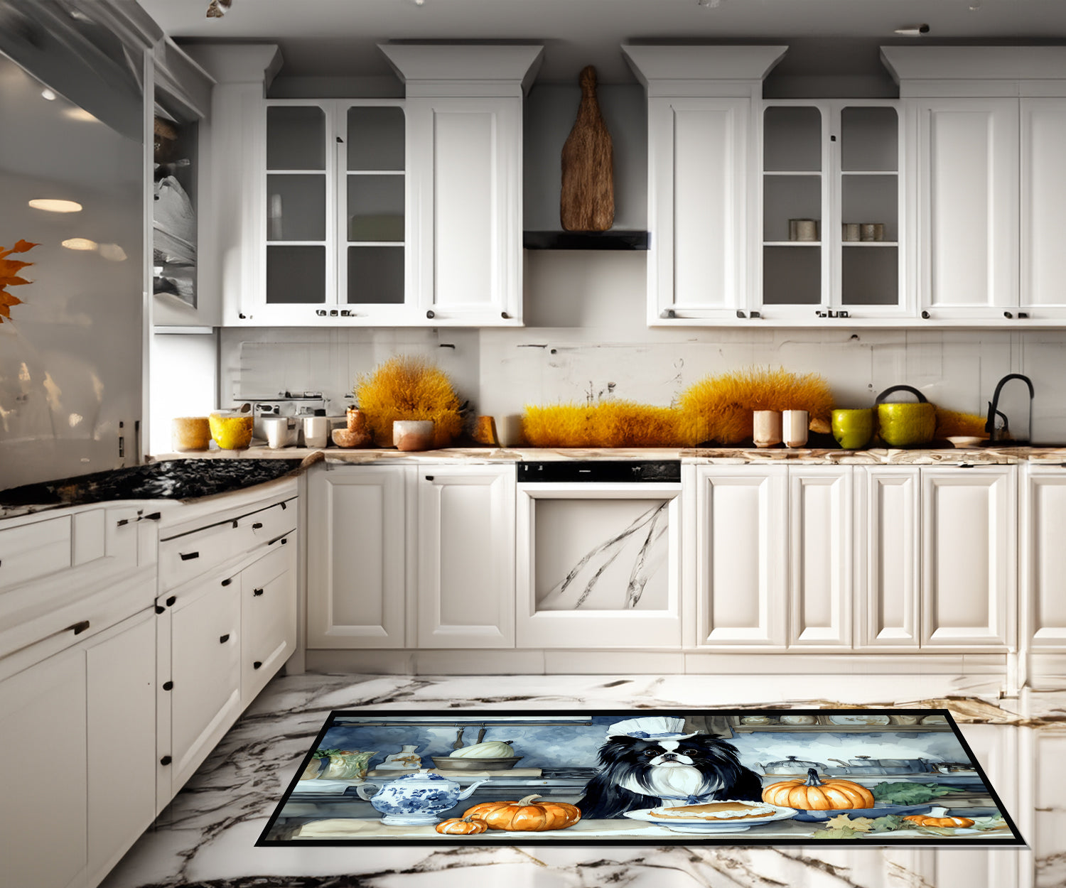 Japanese Chin Fall Kitchen Pumpkins Runner Mat 28x58 Front Door Mat Indoor Outdoor Rugs for Entryway Hallway Foyer Non Slip Washable Wide Doormat