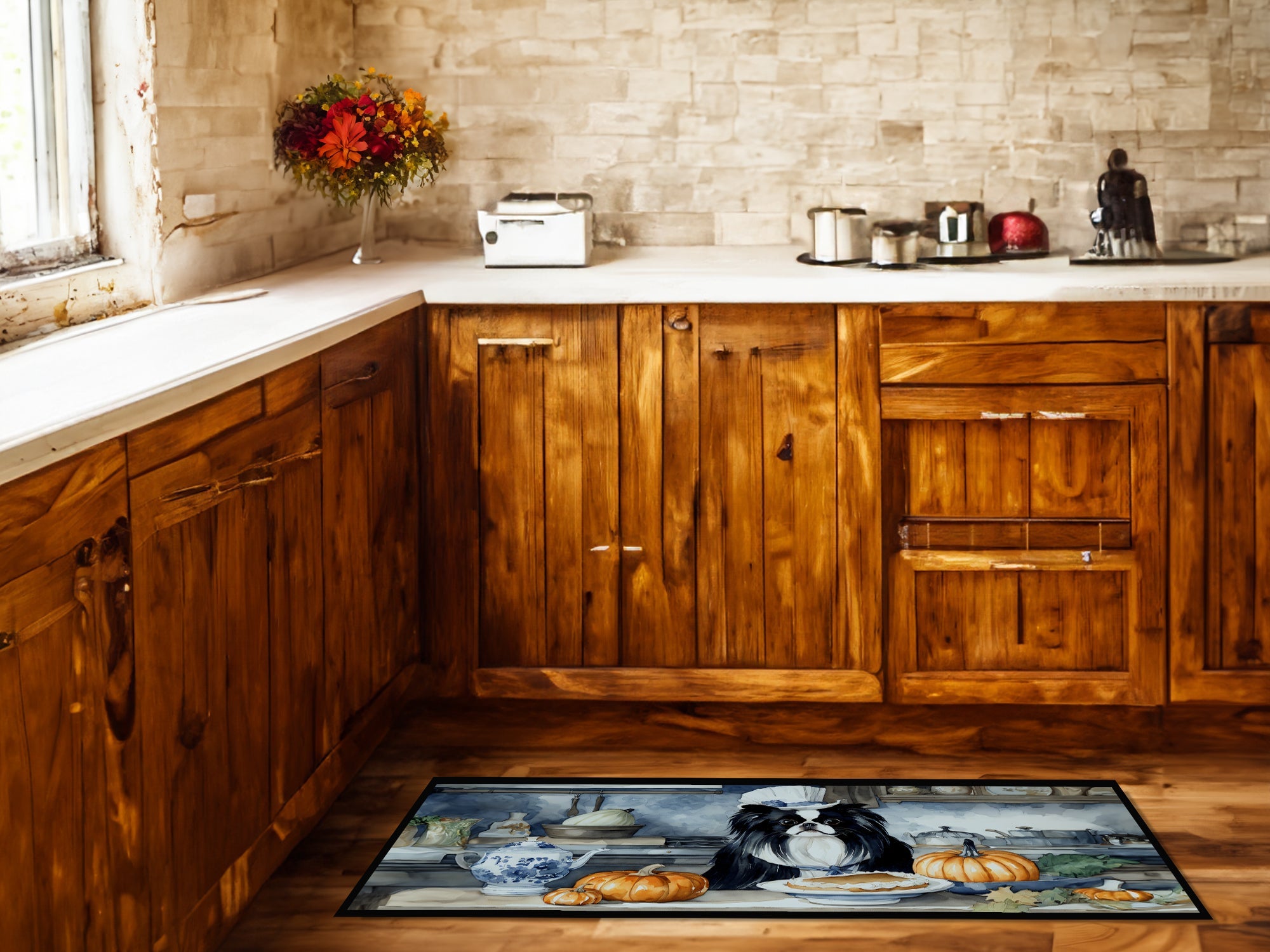 Japanese Chin Fall Kitchen Pumpkins Runner Mat 28x58 Front Door Mat Indoor Outdoor Rugs for Entryway Hallway Foyer Non Slip Washable Wide Doormat