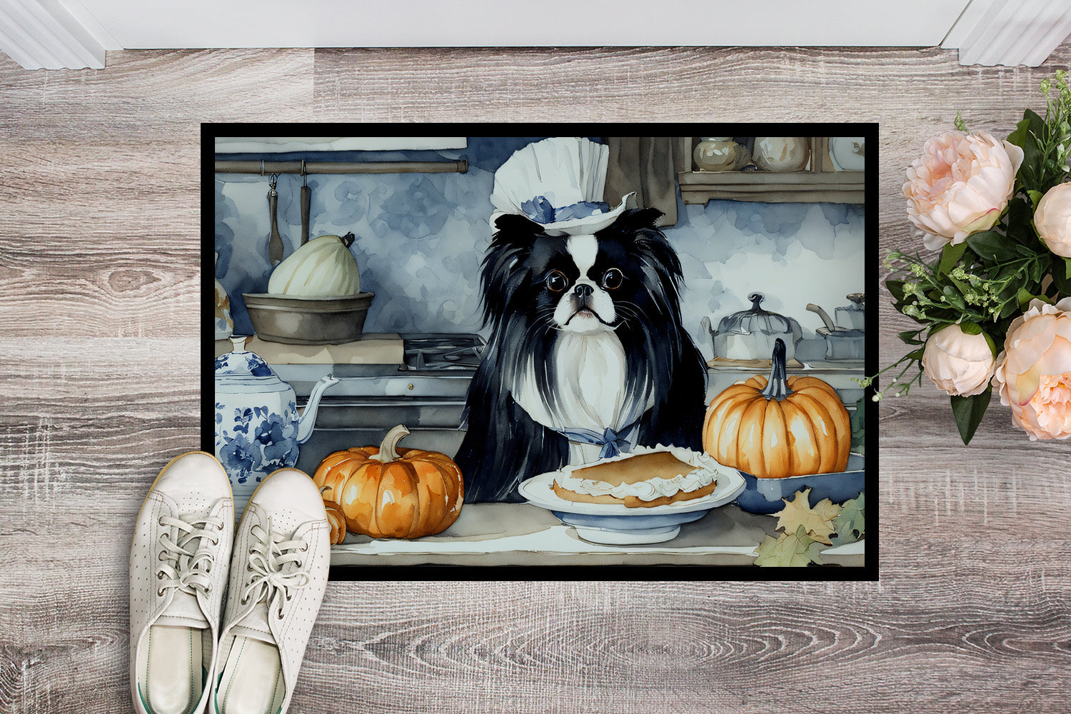 Japanese Chin Fall Kitchen Pumpkins Doormat Indoor Outdoor 24H X 36W Front Door Mat Rugs for Entryway, Non Slip Washable Low Pile,